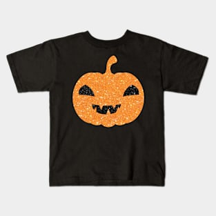 Light Orange Faux Glitter Halloween Pumpkin Face Kids T-Shirt